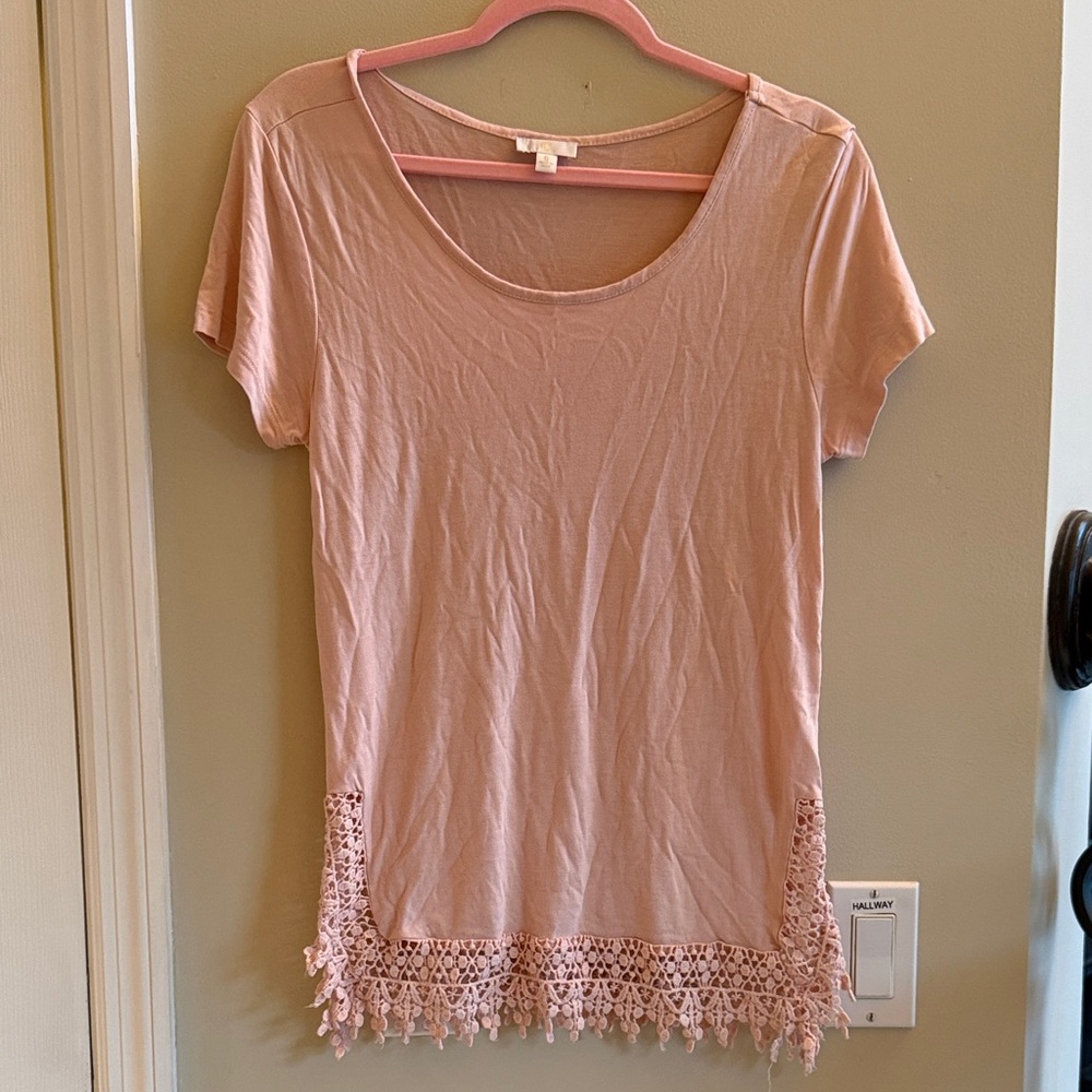 Charming Charlie Soft Pink Lace Trim Top